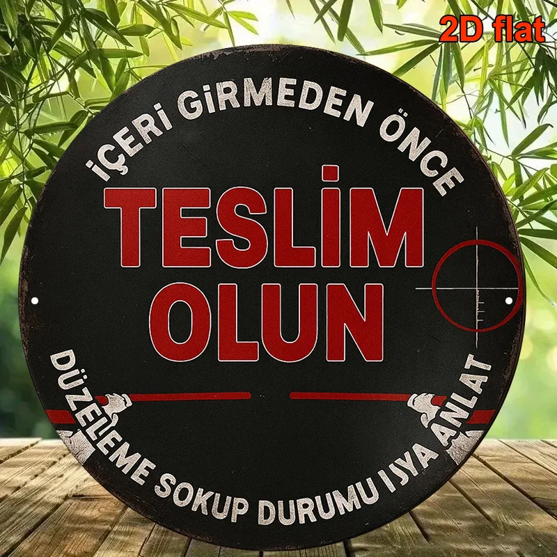 2D Flat, 1pc Turkish Language Metal Sign - 8x8 Inch Vintage Turkish Surrender Decoration with Turkish Text 