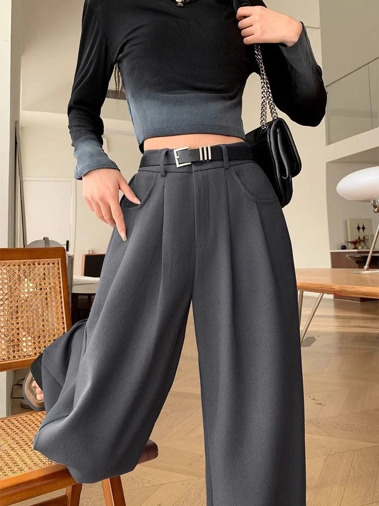 Hoch taillierte weiße Anzug hose lose vielseitige koreanische Mode gerade weites Bein Hosen Frauen elegante Damen hosen Herbst neu