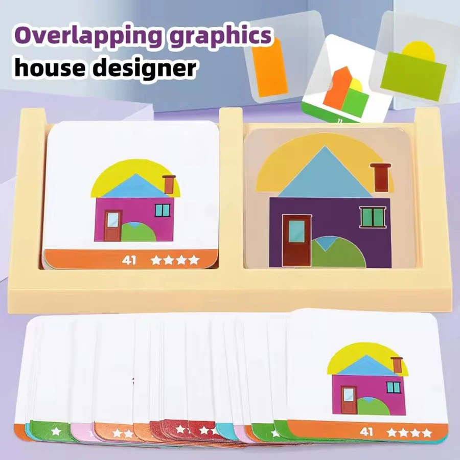1 juego - Juego de lógica para el hogar, juguetes Montessori, formas geométricas creativas, imaginación espacial, pensamiento intelectual, juegos de rompecabezas, juguete para niños