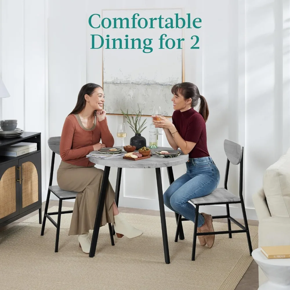 طقم طعام دائري حديث مكون من 3 قطع في منتصف القرن، حجرة طعام موفرة للمساحة للمطبخ، غرفة الطعام، مساحة صغيرة مع أرجل معدنية - رمادي #5