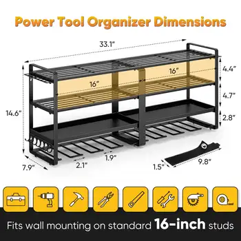 Organizador de herramientas eléctricas de pared, soporte para taladro grande y resistente, garaje y almacenamiento de 4 niveles, ideal para estanterías de servicios públicos. 10 best sales Organizador de garaje - №5