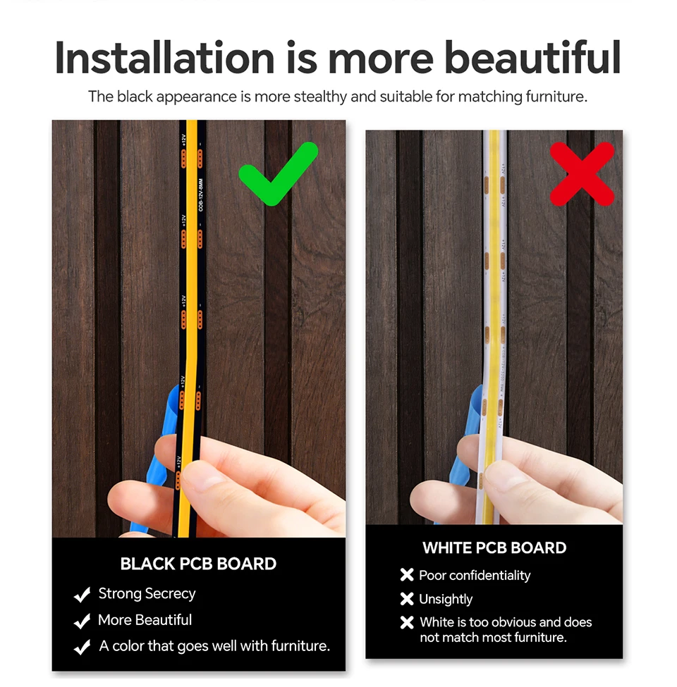 Walnussholz Vitrine unter dem Regal LED-Lichtleiste dimmbar Touch Sensor Lampenband für akustische Wandpaneel Umgebungsdekoration – Detail 5