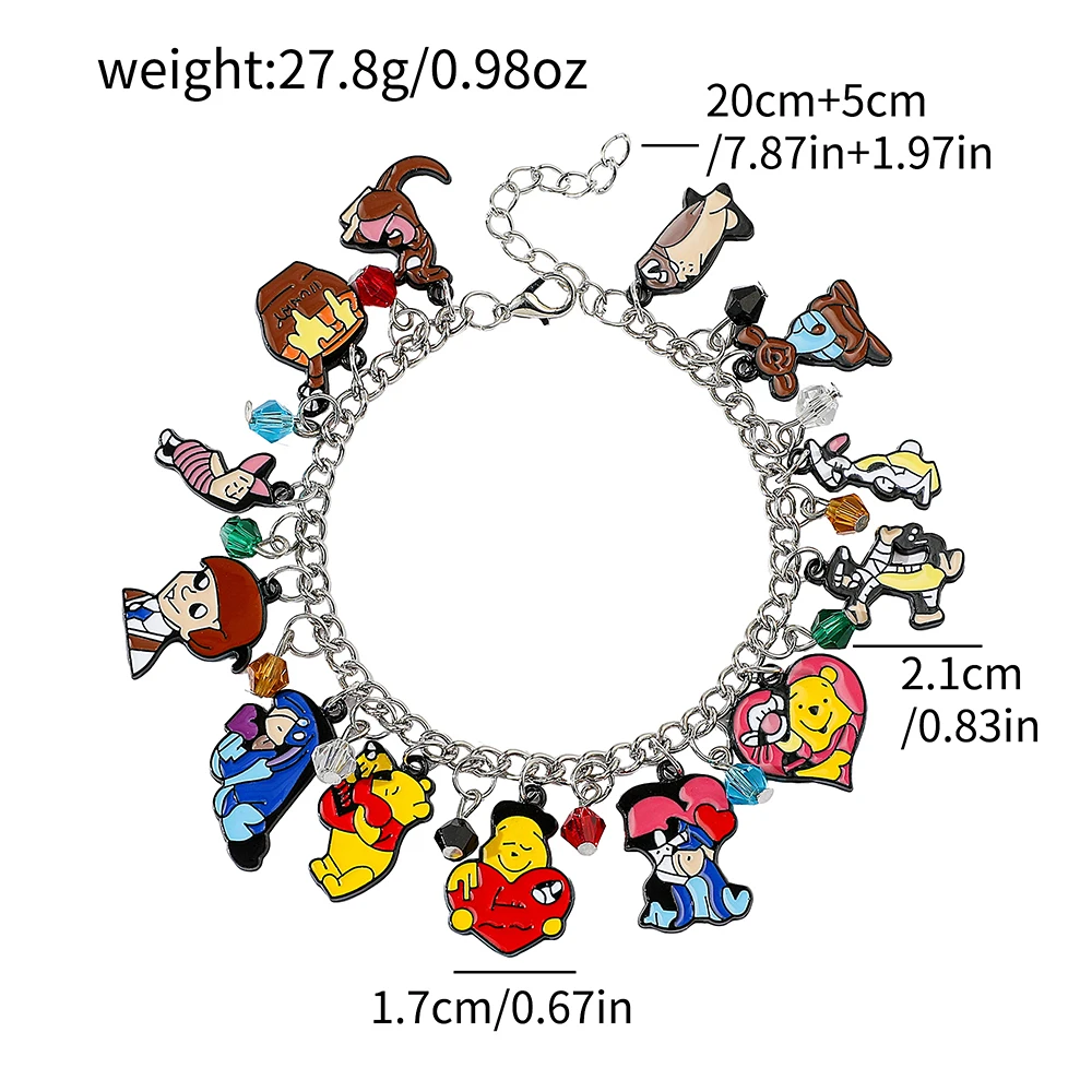 Winnie the Pooh Inspired Bracelet for Women, Piglet, Tigger, Eeyore, Pendant, Crystal Beads Bangle, Party Jewelry Accessories