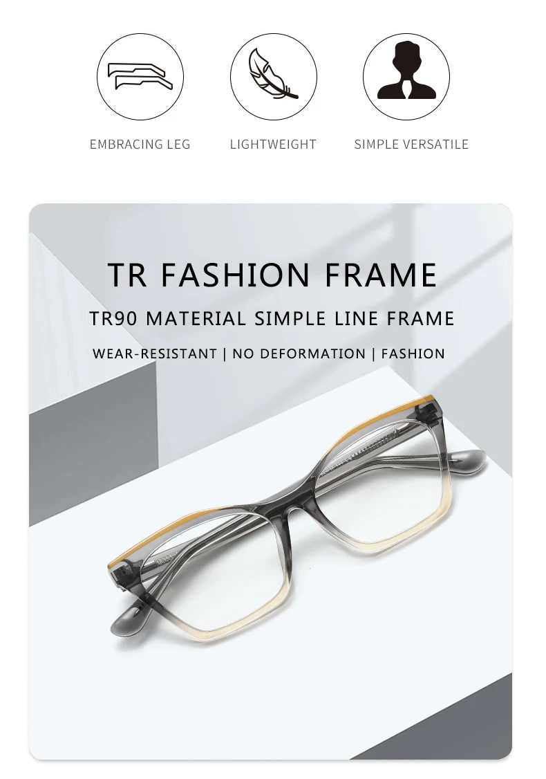 キャットアイファッション スプリットカラー ブルーライトカットメガネ 個性的なデザイン TRフレーム スプリングヒンジ 頭を締め付けない