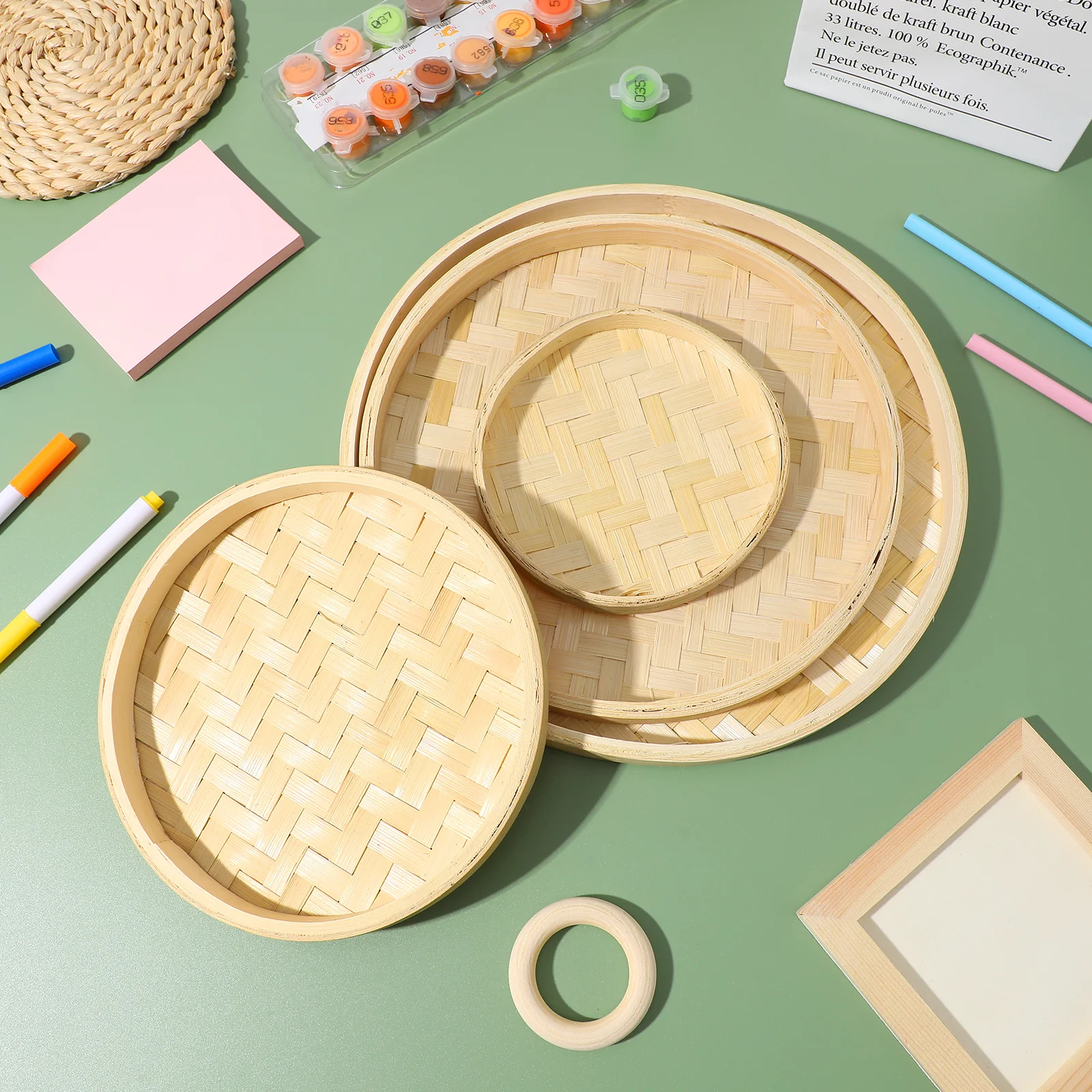 

4Pcs Bamboo Weaving Dustpan Creative DIY Painting Decor Woven Storage Plate Premium Material Handmade Dustpan