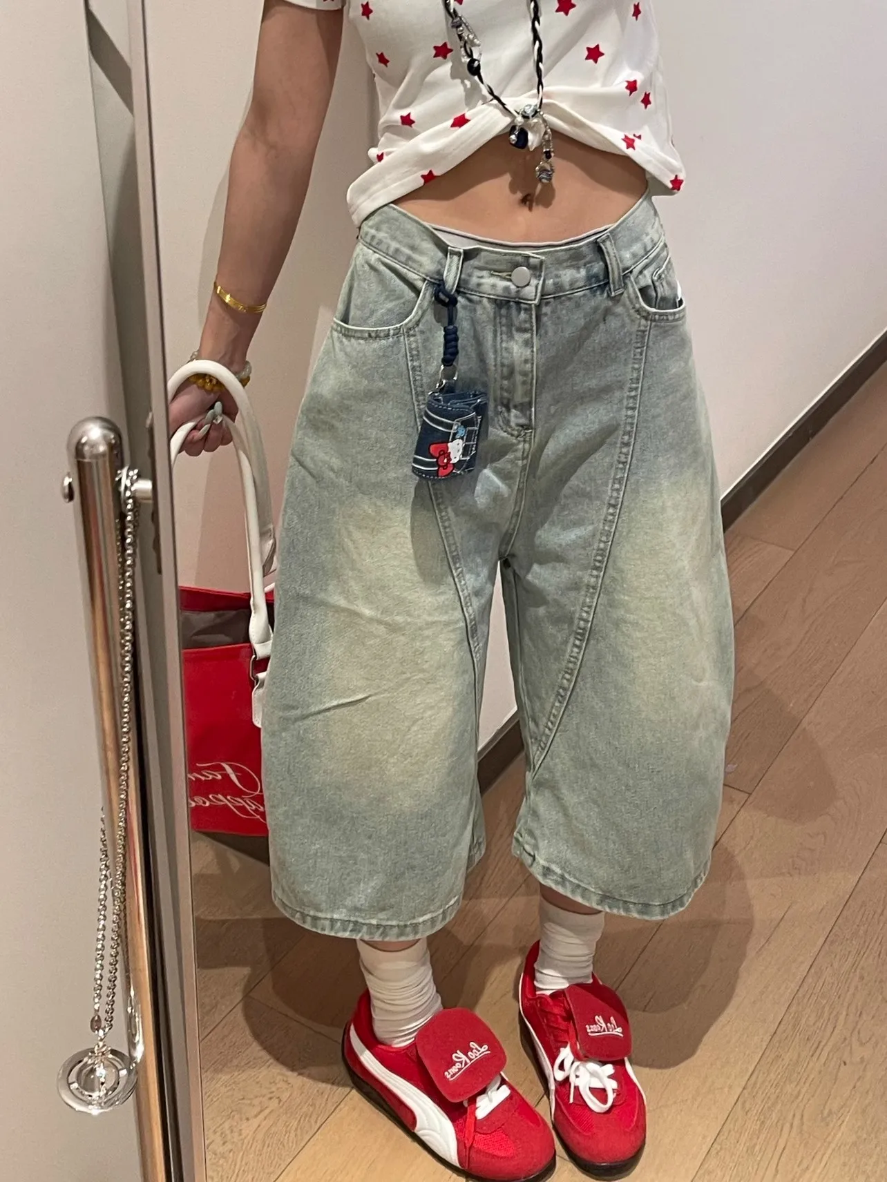 الأمريكية الرجعية الهيب هوب فضفاض العجل طول جان الجرونج الشارع الأزرق جيوب السراويل النسائية Y2K غسلها ايمو عارضة الدنيم بنطلون