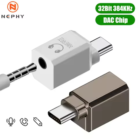 32Bit 384KHz Hi-Res DAC Chip Aux Adapter USB Type C To 3.5mm Jack Audio Interface For Headphone Phone iPhone 15 16 iPad Samsung