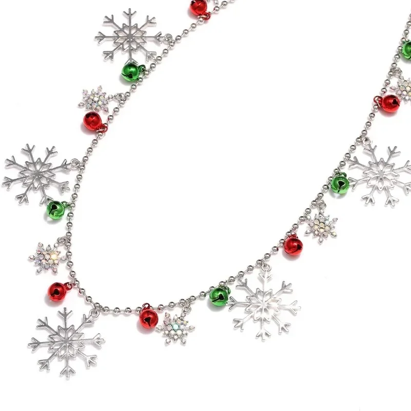 Navidad largo brillo copo de nieve collar de Navidad JOY colgante Navidad vacaciones collares festivos para mujeres joyería de fiesta