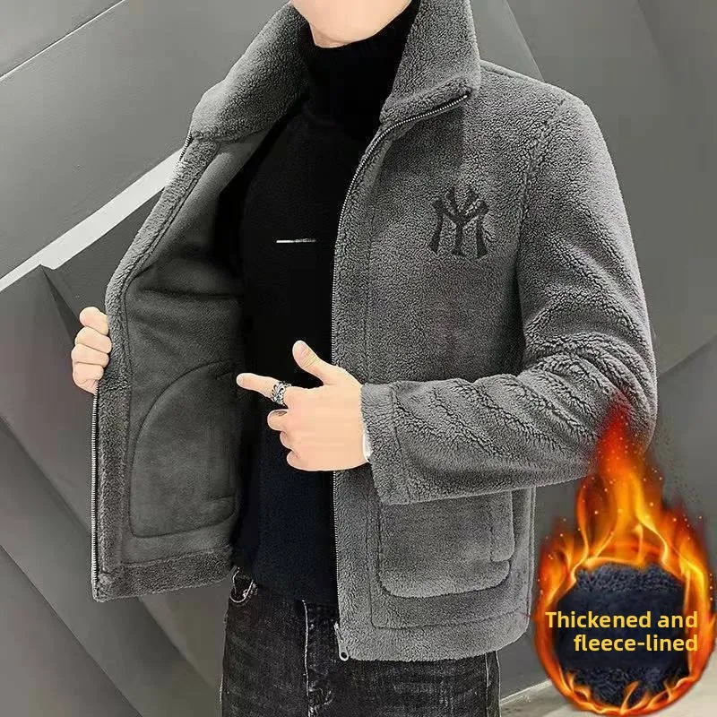 Chaqueta de terciopelo de partículas de piel sintética para hombre, cuello levantado, gruesa, Otoño Invierno, moda informal de negocios, cremallera de Color sólido