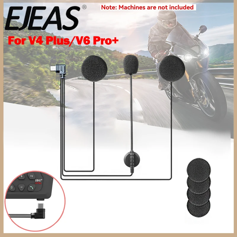 

EJEAS V6 Pro+/V4 PLUS: Водонепроницаемая гарнитура для мотоциклетного шлема с разъемом Type-C, микрофоном с шумоподавлением и аксессуарами для наушников