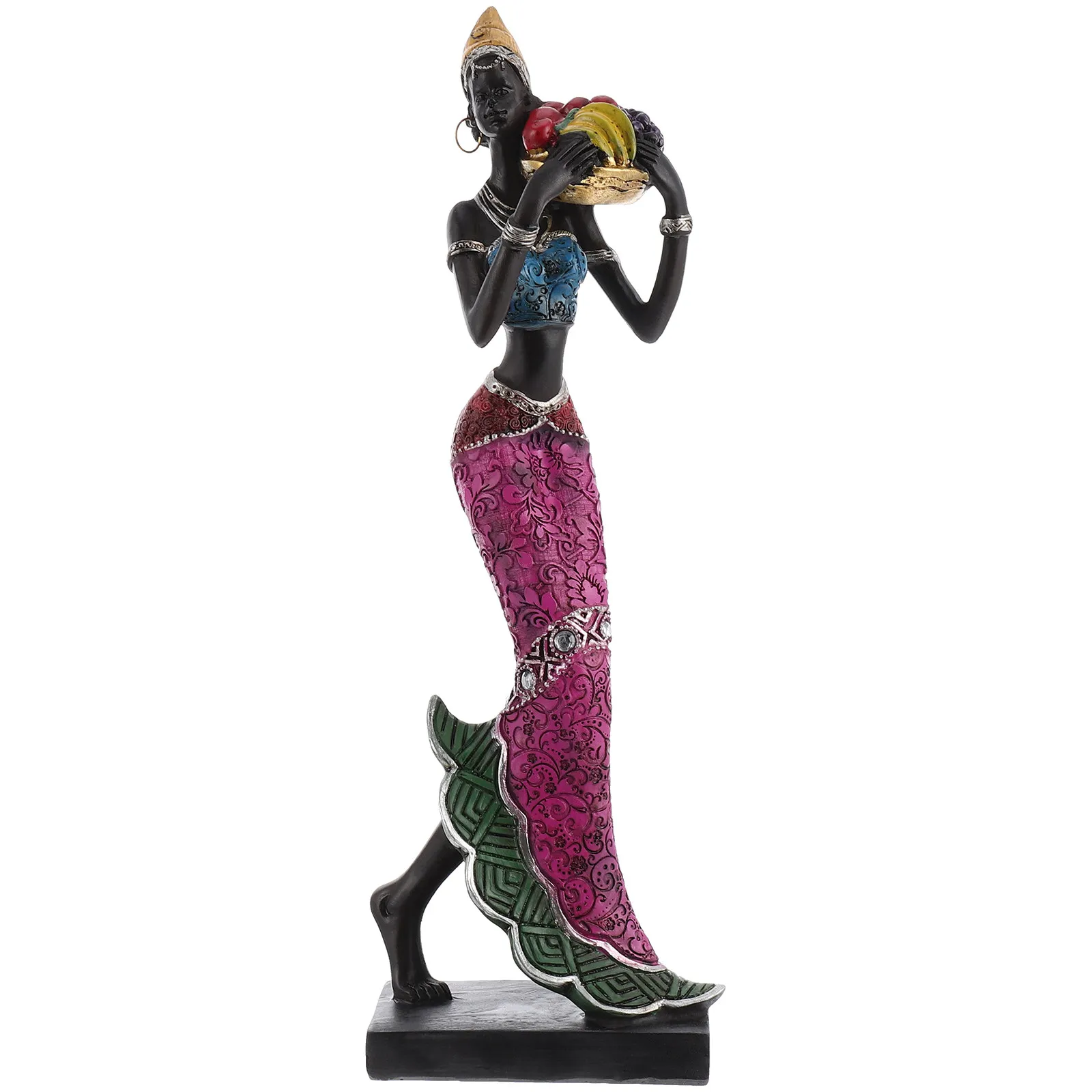1Pcs African Women Statue Resin Creative Ethnic Style Ornament Home Office Desktop Decorative Craftwork Yellow Hat