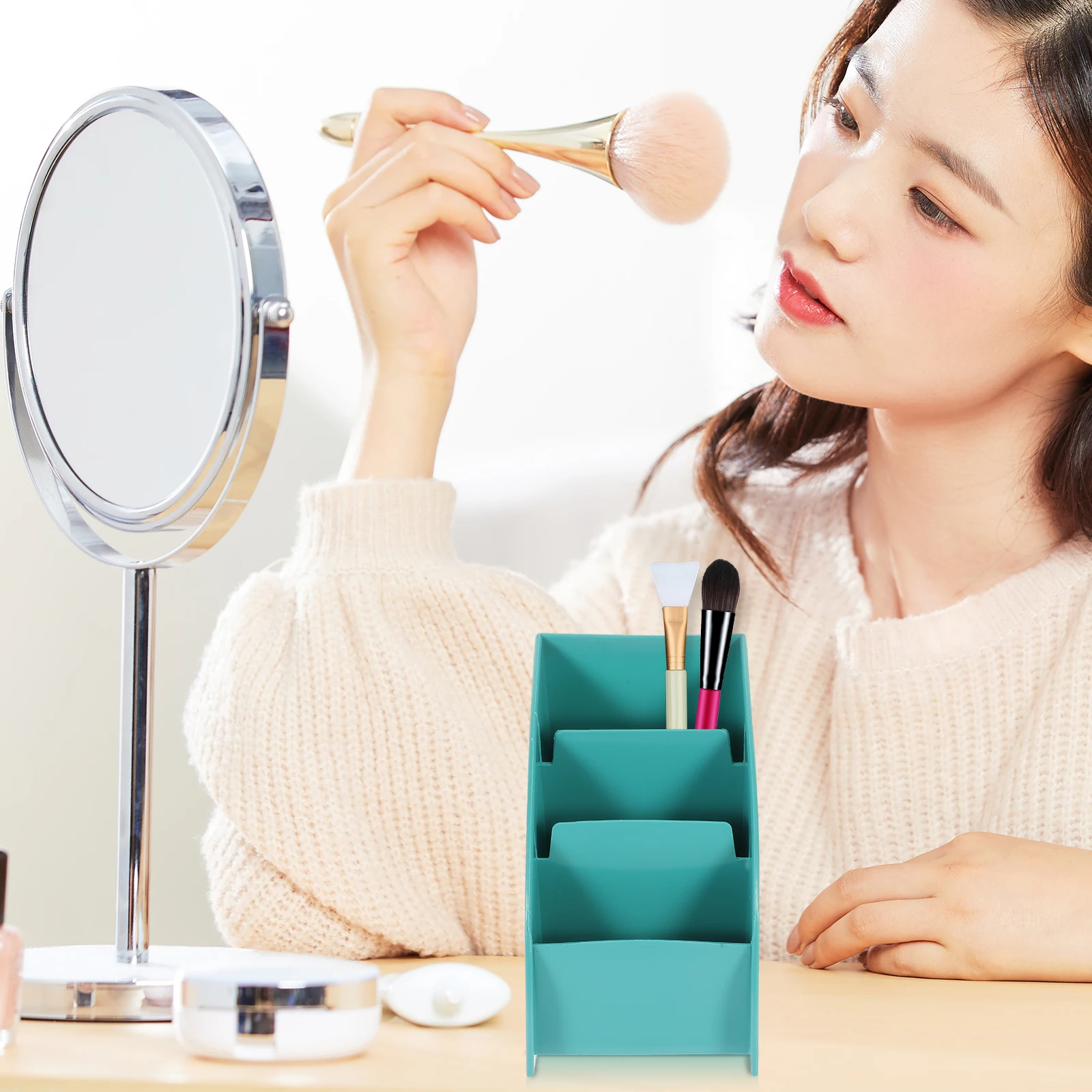 

Spacious Trapezoidal Divider Storage Box for Makeup Cosmetics and Office Supplies Desktop Organizer Holder for Lipsticks Brushes