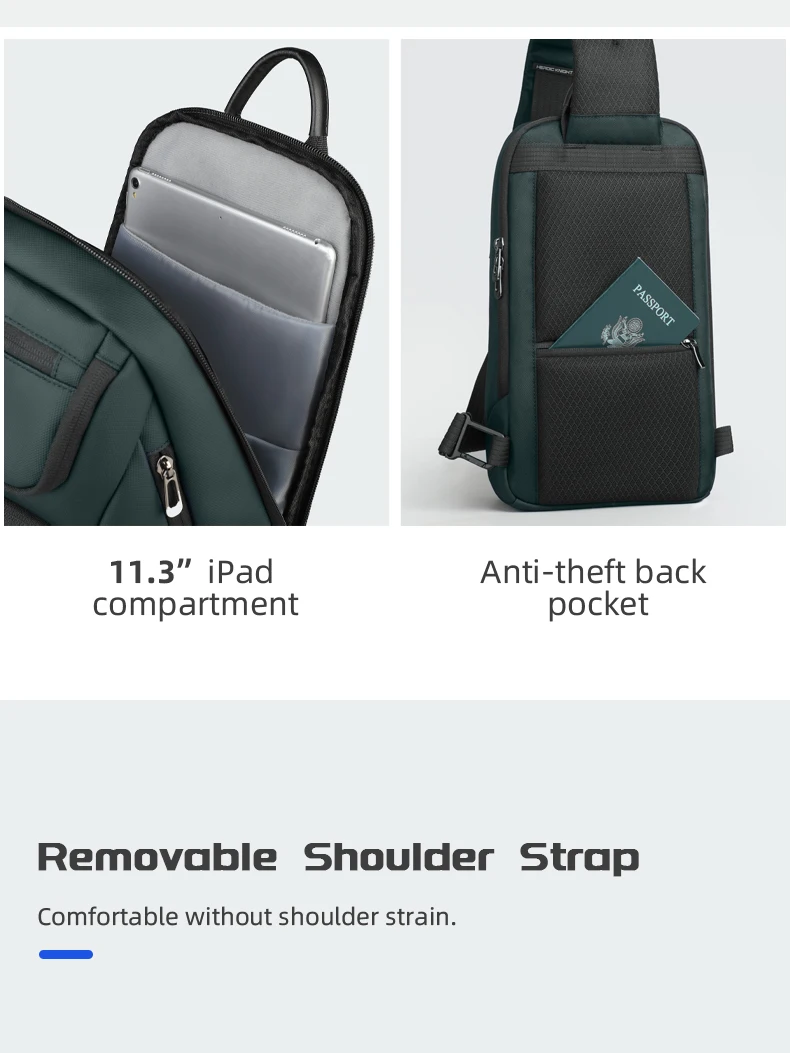 Heroic Knight Multifunktionale Herren-Handtasche mit großem Fassungsvermögen, wasserdichte Oxford-Brusttasche, lässige Umhängetasche für Herren für Outdoor-Sportarten – Detail 8
