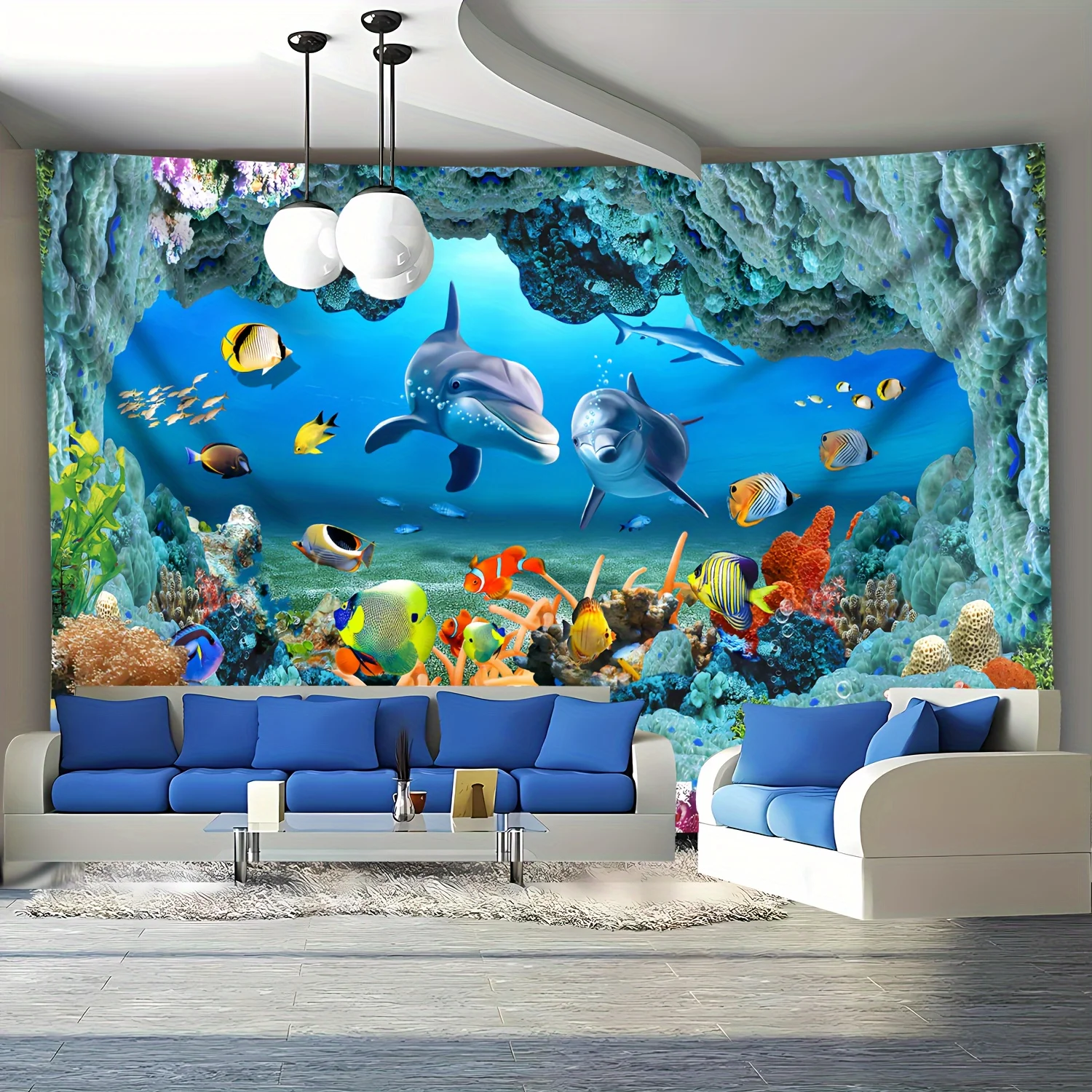 VIKAMA Ocean Fantasy Cave نسيج دولفين مرجاني عالي للأطفال تحت الماء ديكور غرفة المعيشة