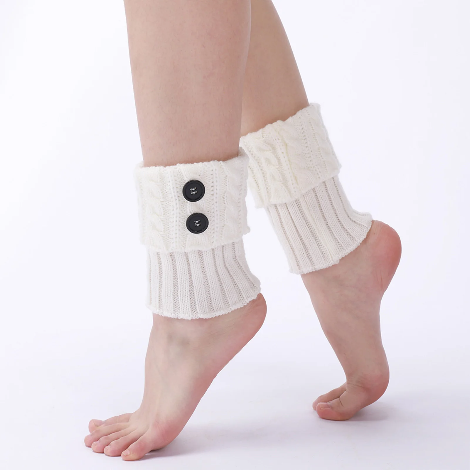 Calcetines cálidos tobilleros de punto para mujer, calentadores de piernas bonitos con diseño de botones, para fiesta, Yoga, senderismo, accesorios