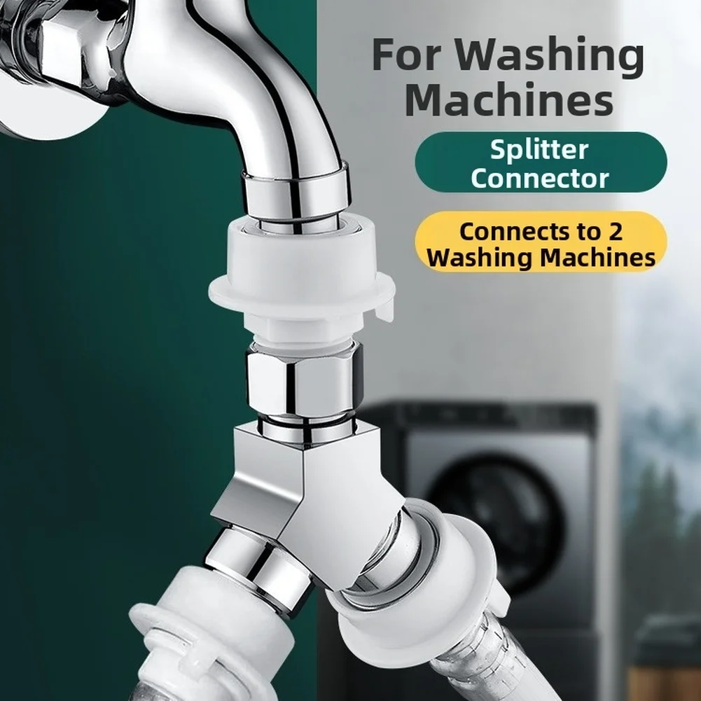 Brass Y Type Washing Machine Water Splitter Tee Connector Quick Connect Dual Outlet 360 Rotatable Valve For G1/2 G3/4 Pipe