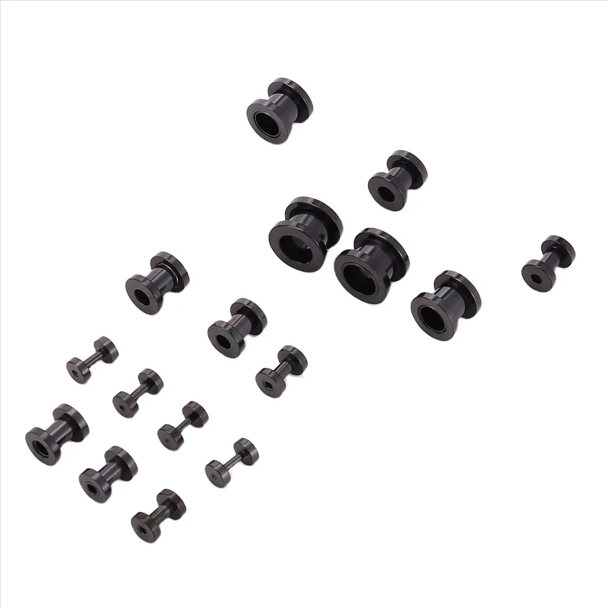 ABQR Stainless Steel Ear Tunnels Plugs Ear Stretchers Expanders 1.6-10mm Set of 16Pcs Black