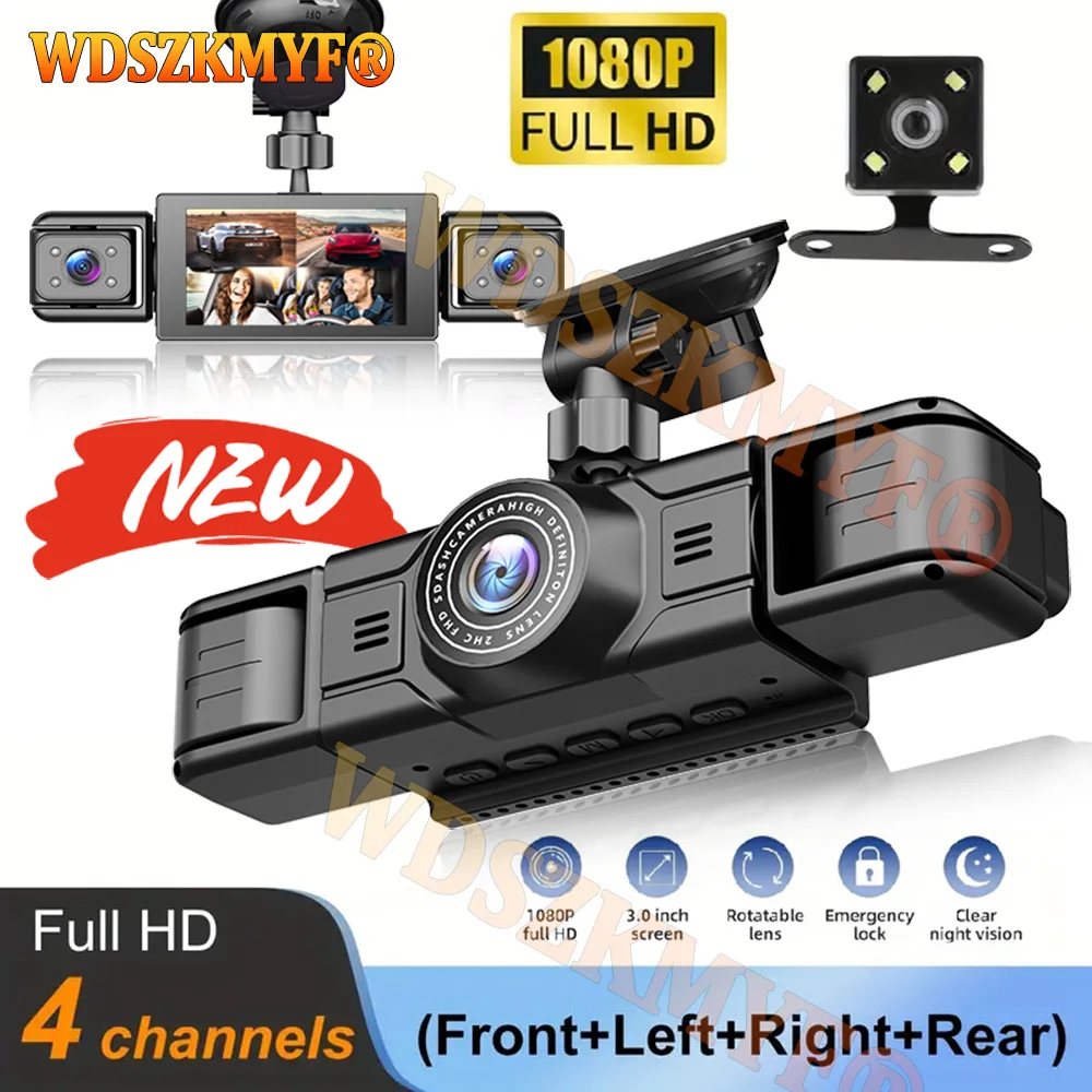 360 °   سيارة داش كام 4 قنوات مسجل فيديو 1080P جهاز تسجيل فيديو رقمي للسيارات 3 عدسة الرؤية الأمامية والخلفية للرؤية الليلية الصندوق الأسود اكسسوارات السيارات #1