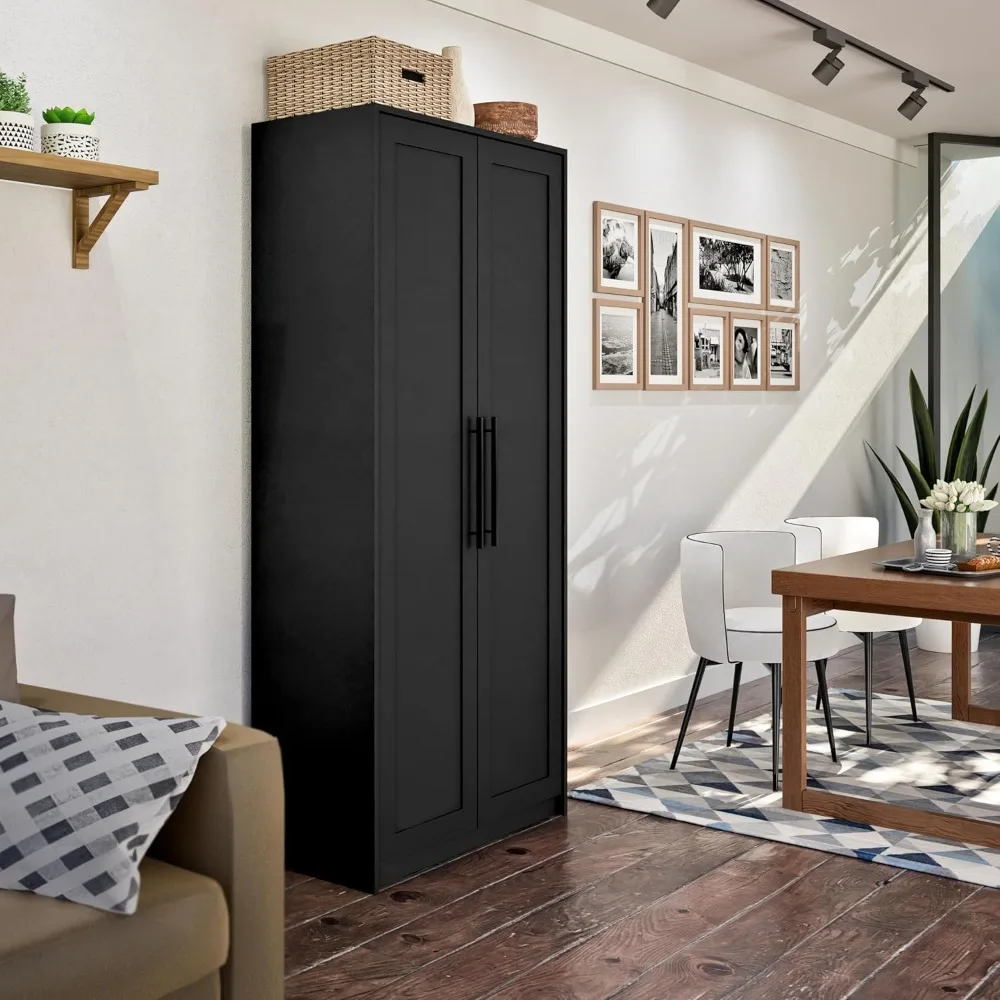 Home Storage Cabinet with Doors and Shelves, Black Storage Cabinet, Bathroom Cabinet, Pantry Cabinet with 5 Shelves