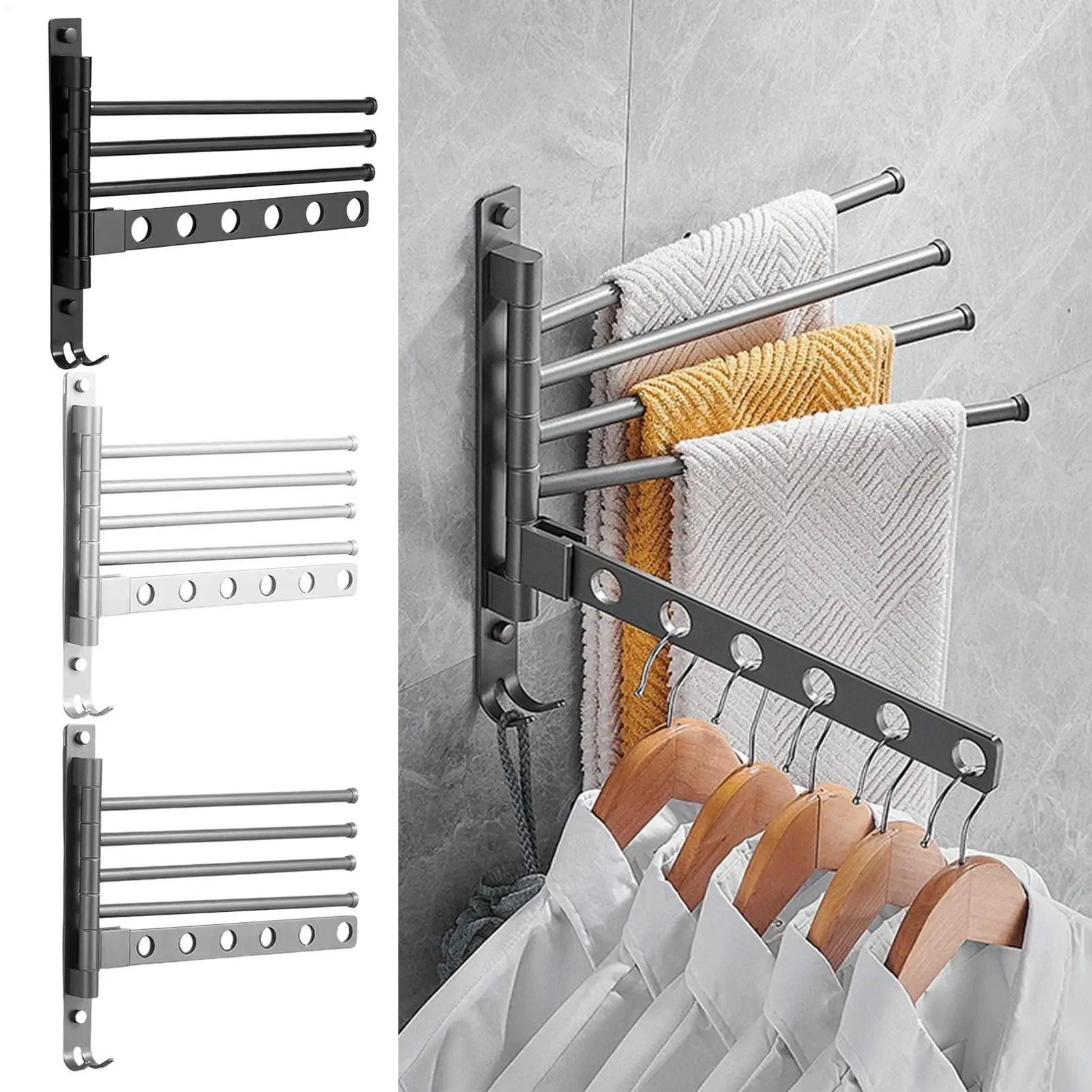 

Swivel Towel Rack Wall Mount Hanger Towel Bar Rotating Towel Rack Bathroom Kitchen Wall-mounted Towel Polished Rack Holder