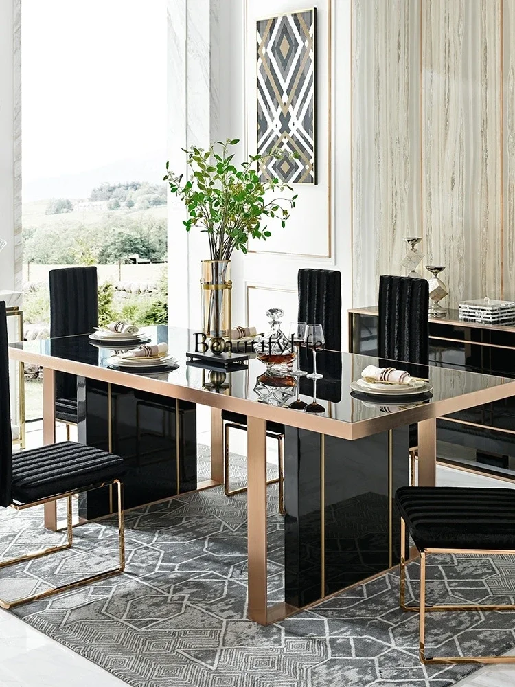 

Whole house furniture Light Luxury Dining Table and Chair Simple Modern Household a Table with Six Chairs Rectangular Tempered G