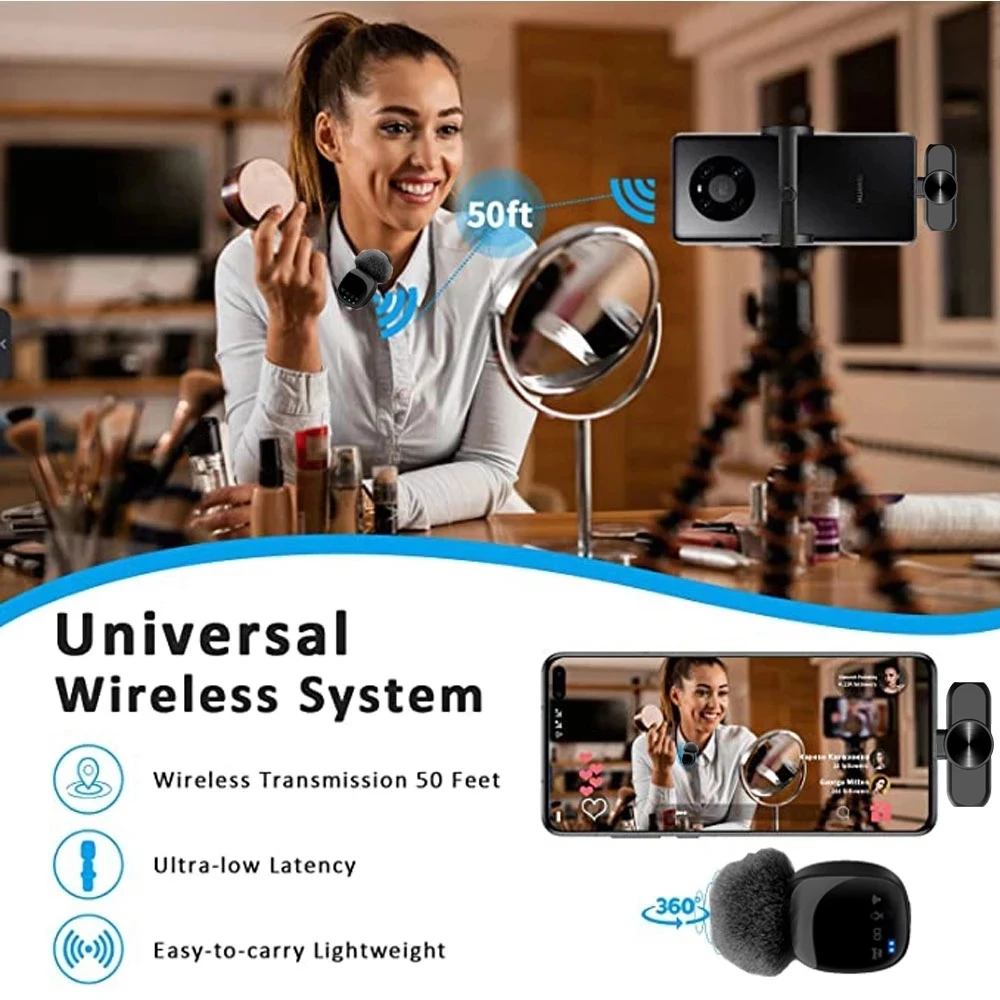 Micrófono inalámbrico Lavalier R8 para Iphone y Android, Bluetooth, reducción de ruido, grabación, Karaoke, Radio en vivo, nuevo