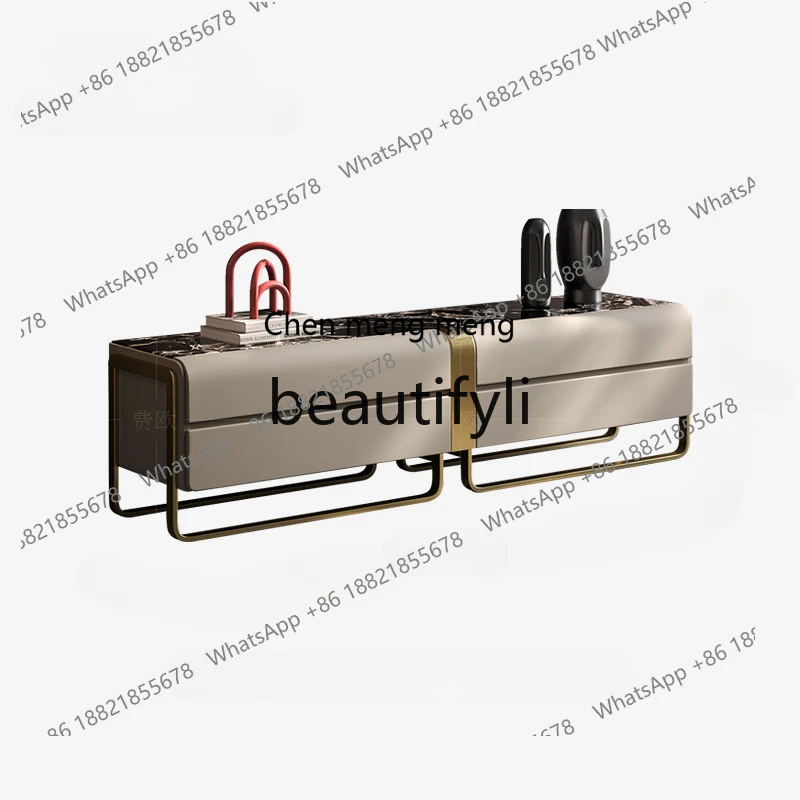 

Light luxury TV cabinet villa large flat floor living room modern natural stone floor cabinet coffee table combination H