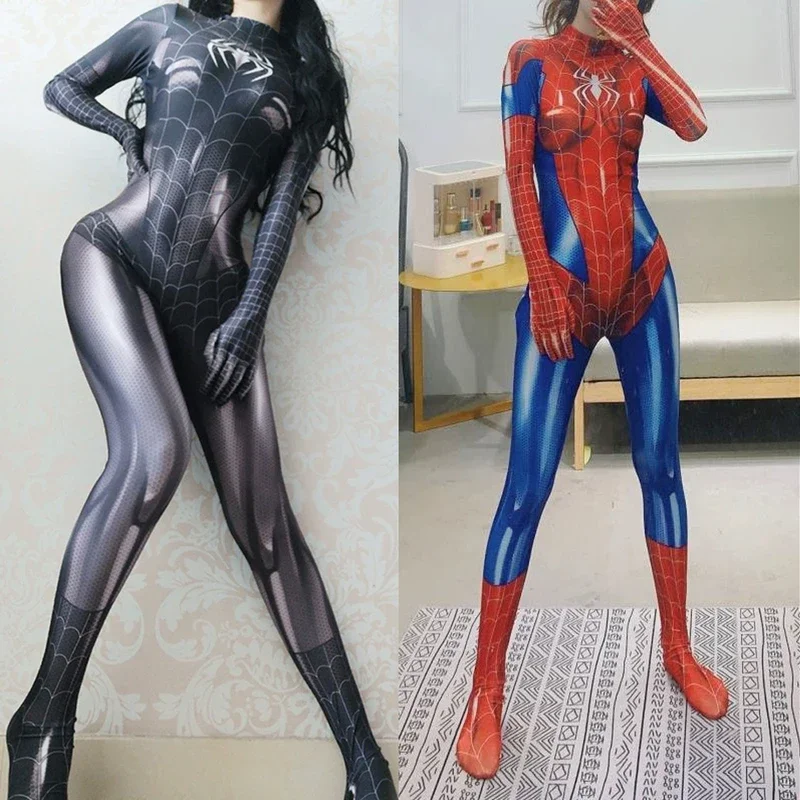 QQ8 Spider Woman Cosplay Gwen Sexy Zentai Women Costume Bodysuit Superhero 3D Style Spandex Jumpuit Carnival Party Fancy Dre5Lk￥