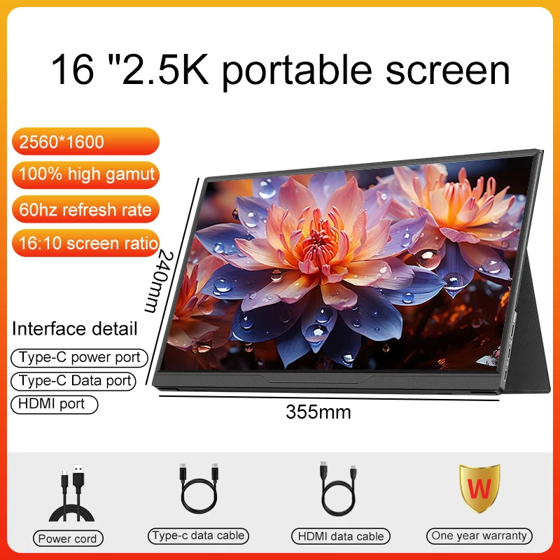16 inch 100% sRGB/144Hz/Touch/2.5k Draagbare Monitor Gaming Laptop Display met Type C Mini HDMI Voor PS/Steam/Deck/Schakelaar/PC/Mac