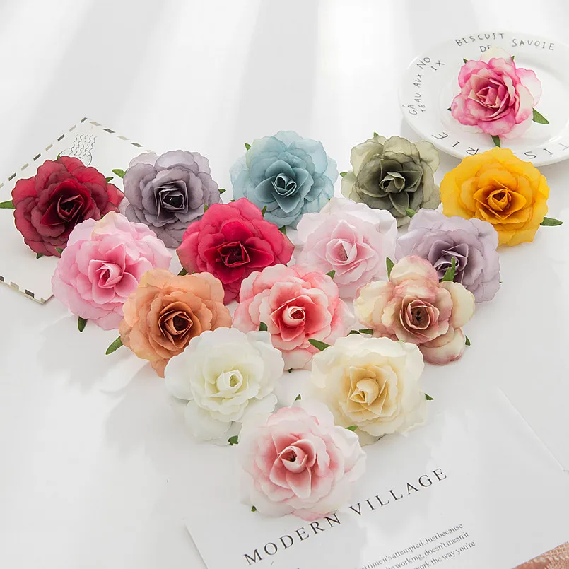 

100pcs Artificial Flowers Silk Roses Head Wedding bridal bouquet Home Outdoor garden wall Christmas Garland diy gift decoration