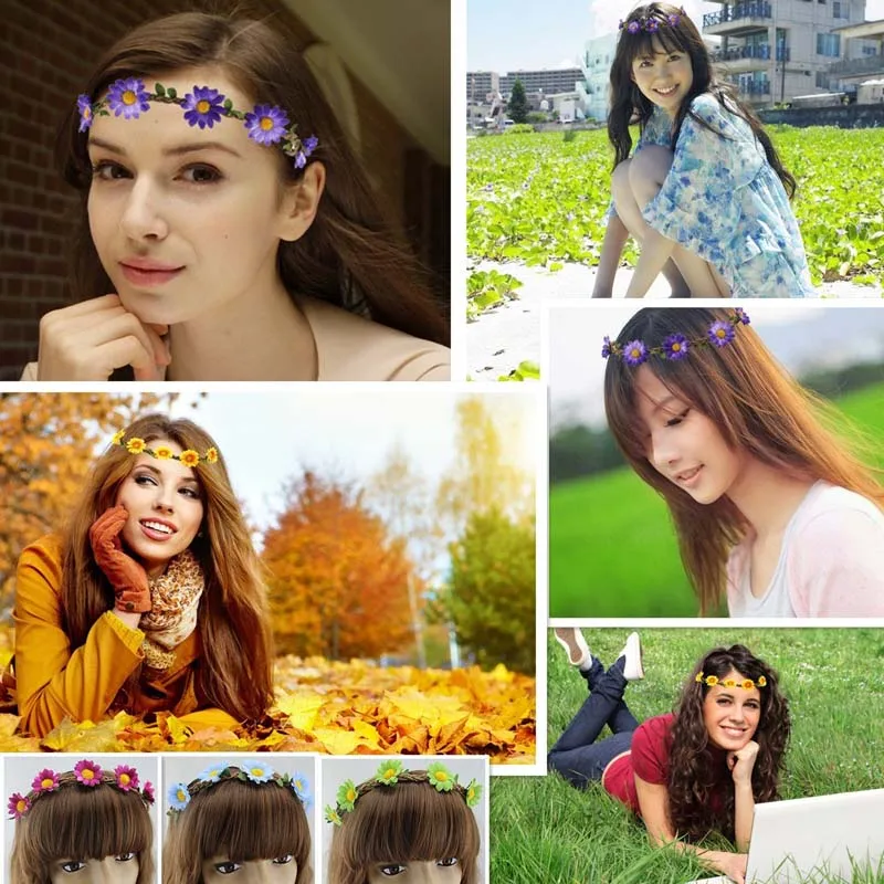 Sunflower Daisy Headband For Women Adjustable Girls Flower Crown Garland Bridal Headpiece Festivals Hair Band Hat Accessories