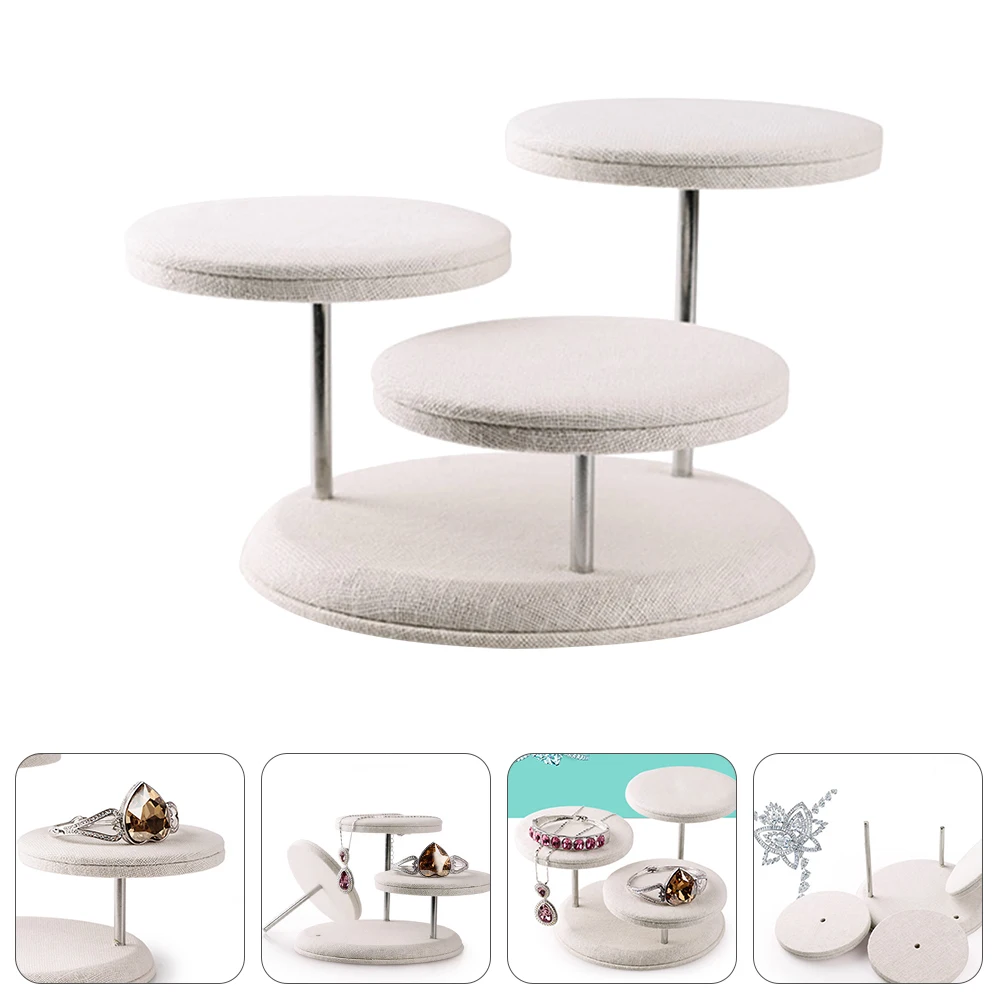 

1pc Jewelry Stand 3-Layer Linen Earring Necklace Bracelet Holder Rack Earring Show Rack for Store Exhibition Showcase