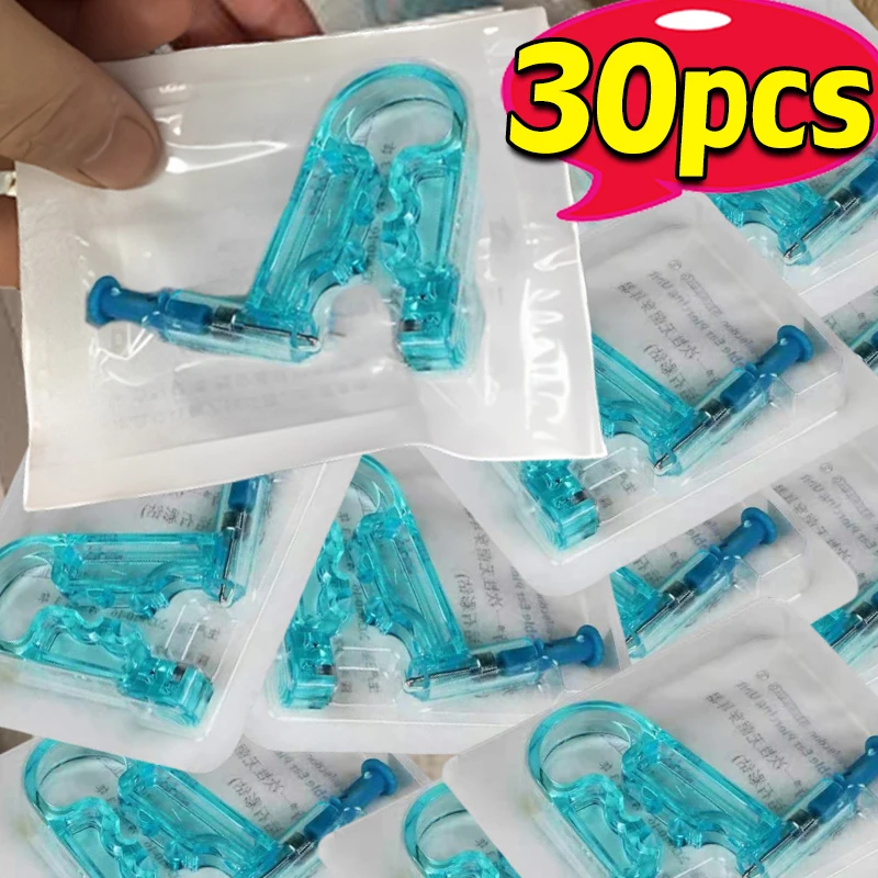 30PCS Blue Ear Piercing Gun Kit Asepsis Disposable Healthy Safety Nose Earring Piercer Tool Set Machine Kit Studs Body Jewelry