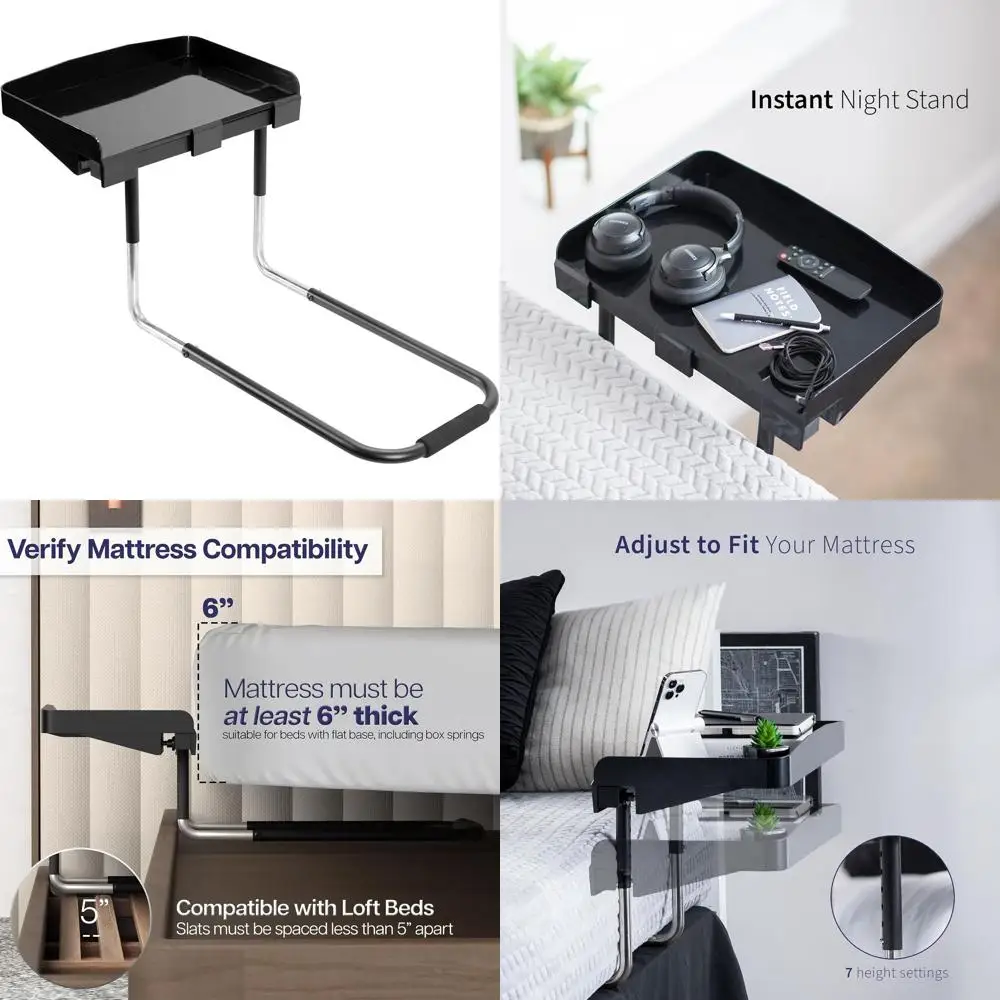 

17 Height Adjustable Under Bed Storage Shelf, Fits Lofts & Frameless Beds, Holds Laptops, Books, Drinks, Black