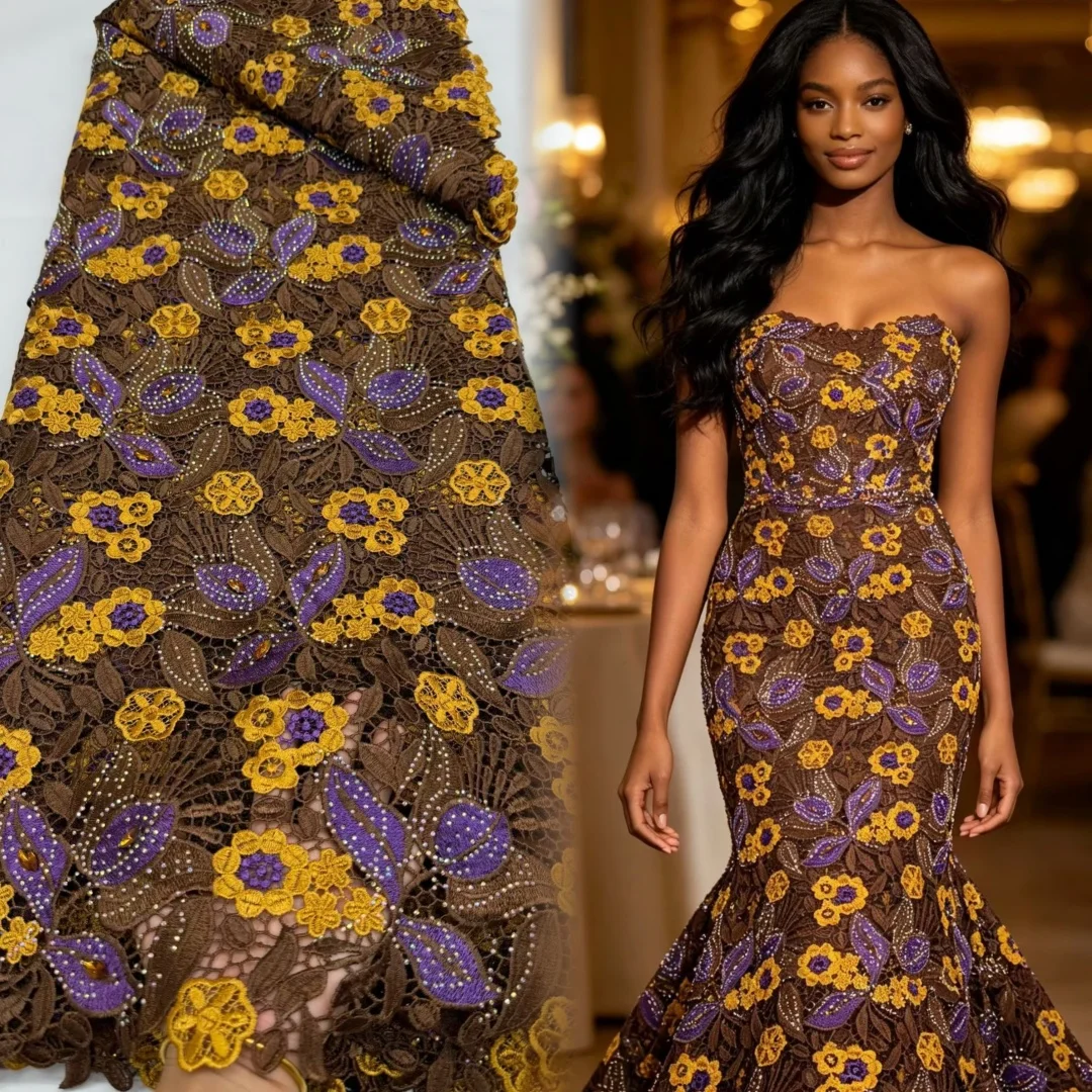 AT2993A-1 Pretty Guipure Cord Nigerian Fabric 2026 High Quality African Water Souble Lace Fabric for Women Party Dresses Sewing