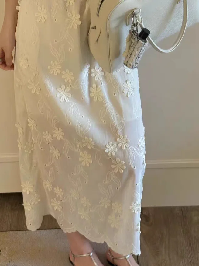 

Elegant High Waist Embroidered Asymmetrical Long Skirt Women's Spring Dongdaemun Gentle Breeze Slimming Drapey Split Skirt