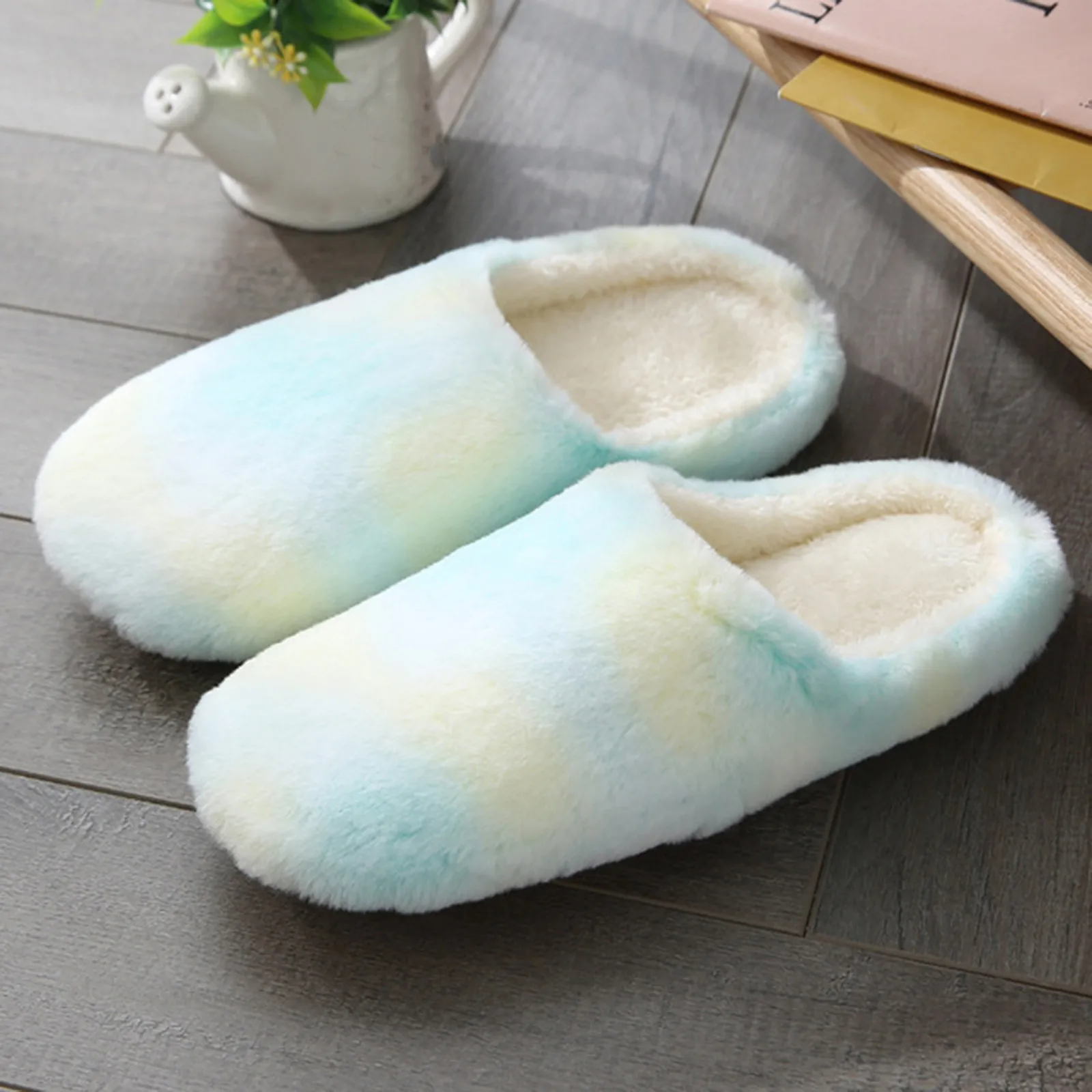 2023 Women Winter Indoor Warm Slippers Couples Fashion Tie-Dye Non-slip Soft Bottom Cotton Shoes Comfort Bedroom Slippers