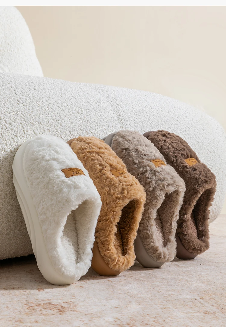 Herren-Plüsch-Hausschuhe mit dicken Sohlen, warme Winter-Hausschuhe für den Innenbereich, rutschfeste Fleece-Linie, Premium-Kunstfell-gefütterte Zehenabdeckung, Heimschuhe – Detail 10