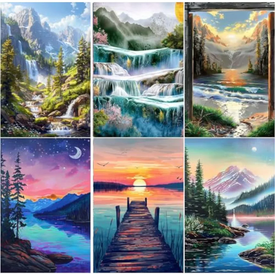 

6 Pack 5D Diamond Painting Kits for Adults Landscape Diamond Arts Kits Diamond Art Sets Gem Painting by Number Kits for Adults