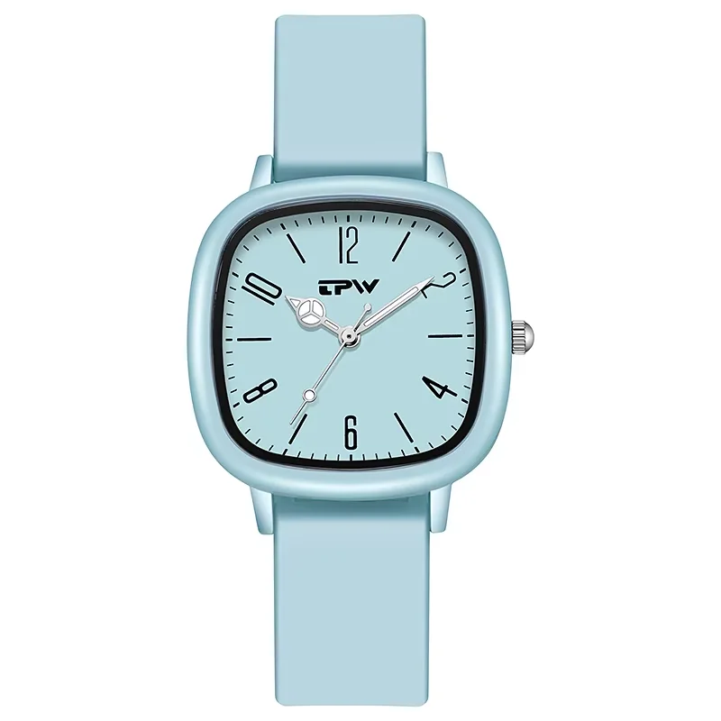 Fashion 34mm Kids Sport Wrist Watch Luminous Waterproof Square Quartz with Personalized Arabic Numerals Silicone Band for Child