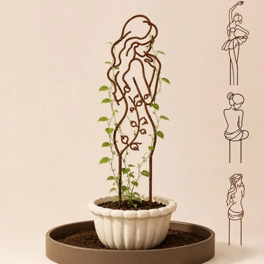 Girl Shaped Plant Support Pile Grow Support Greenhouse Arrangement Anti Lodging Stakes Stainless Steel Climbing Vines Stake