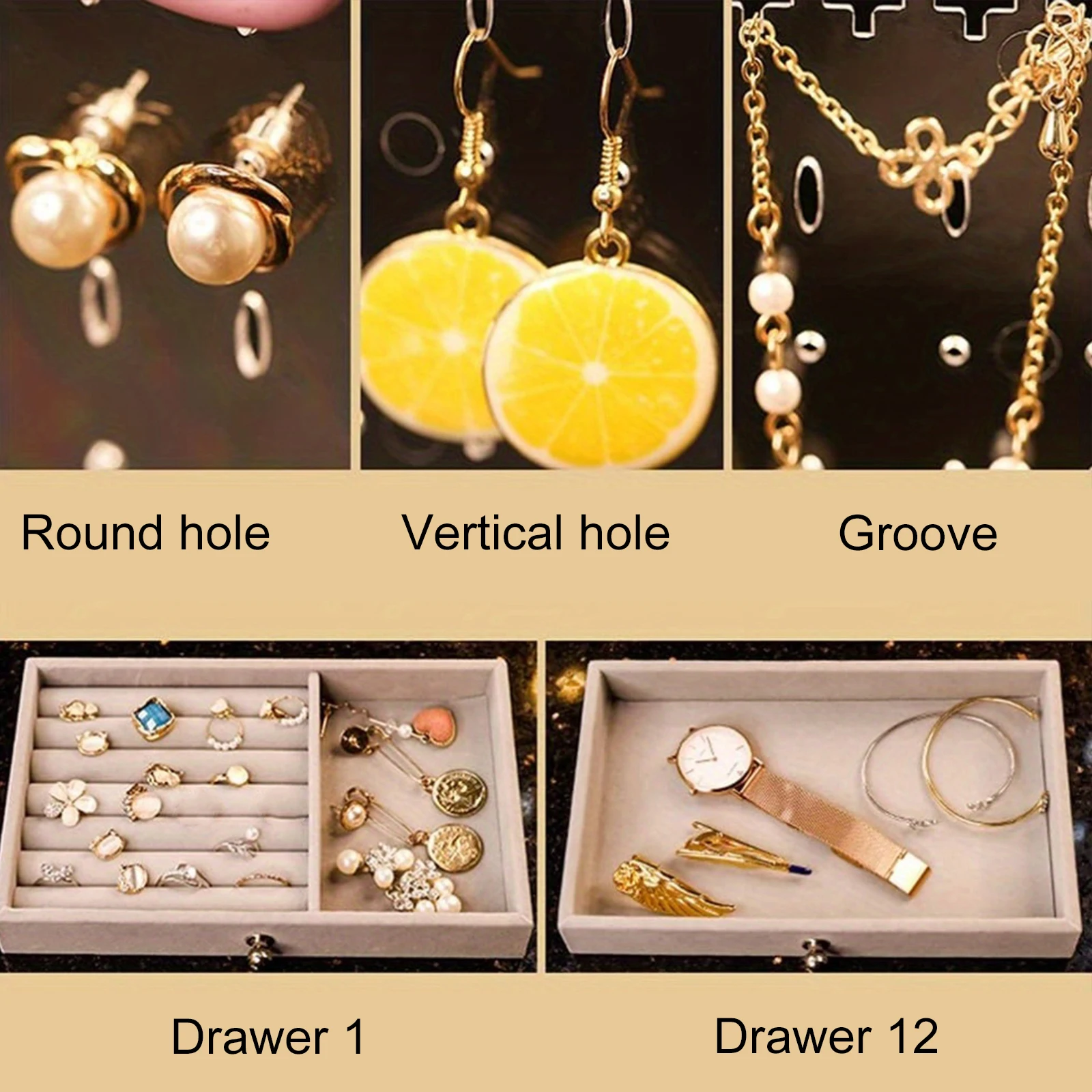 

Vertical Drawer Earring Display Stand with Drawer Earring Display Stand Holder for Hair Ties Bangles Bracelet Rings Watch