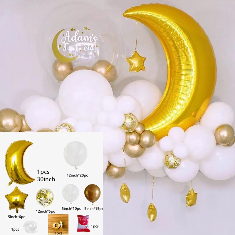 60Pcs Moon Star Balloon Set for Muslim EID Mubarak Festival Home DIY Decoration Ramadan Kareem Kids Birthday Party Ballon Globos