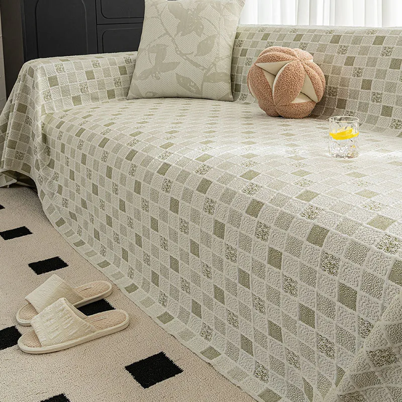 2025 Summer Cooling Plaid Sofa Towel Skin-Friendly Smooth Couch Covers for Home Soft Easy-Care Dust Proof Armchair Protector
