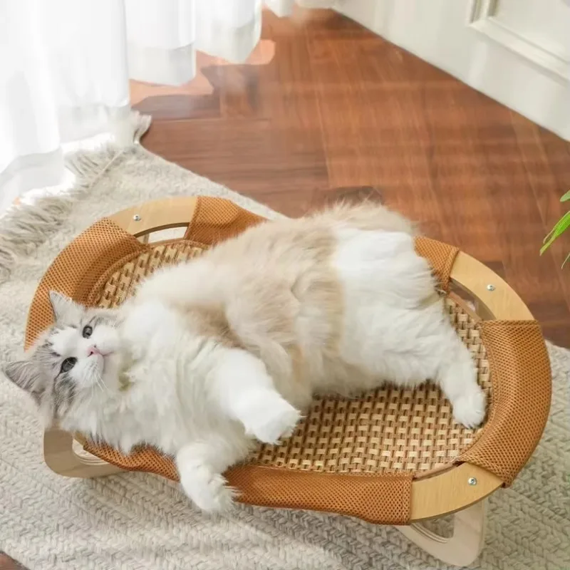 

Modern Four-Sided Stylish Cat Furniture Four-Season Rattan Mat Hammock Dog Nest Pet Hanging Basket Cat Sofa Bed with Carton Cart
