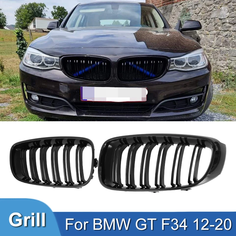 

Pulleco Car Front Kidney Bumper Grille Racing Grill For BMW 3 Series GT F34 320i 328i 335i XDrive 13-20 Gloss Black Double Slat