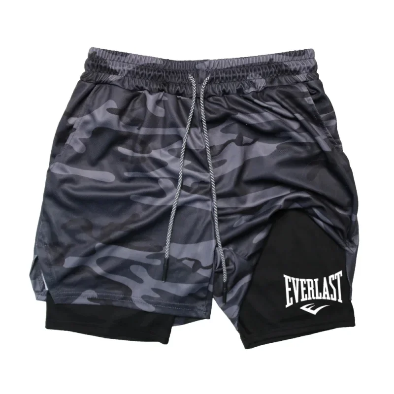 Men's compression gym shorts EVERLAST printed sports pants, double layered, quick drying basketball beach muscle fitness image 6