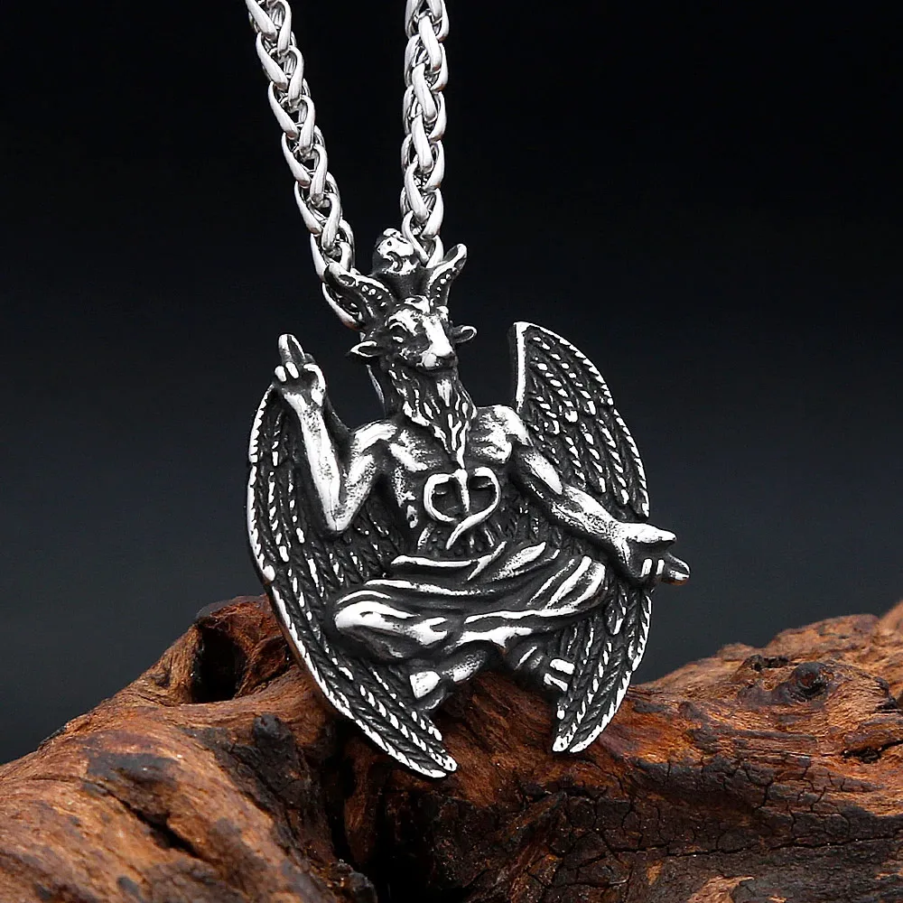 Gothic Satan Goat Stainless Steel Pendant Necklace Retro Demon Lucifer Necklace Personality Punk Animal Amulet Fashion Jewelry