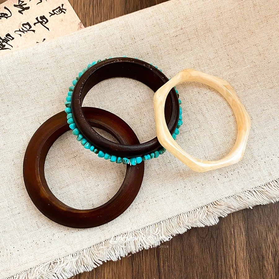 DREJEW 3 Pcs Solid Smooth Wooden‑Look Bangle‑Style Bangles Stackable Decor Bracelet for Women Daily Casual Jewelry Occasion