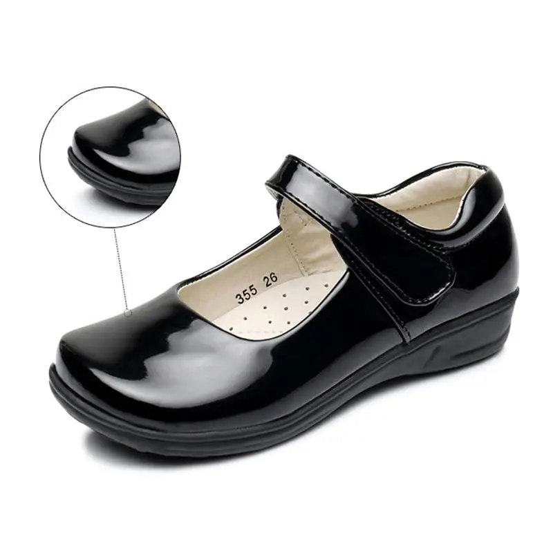 Girls Leather Shoes For Children PU Leather School Black Princess Shoes Dress Flower Wedding White Kids Flat Etiquette Shoes